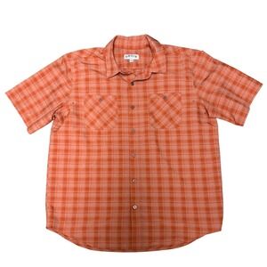 Orvis Mens XL Orange Plaid Short Sleeve Fishing Shirt Ventilated Button Down